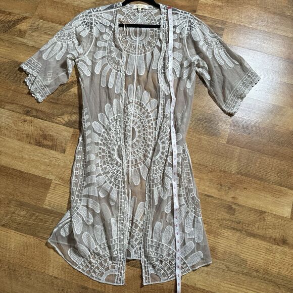 Rebellion Coquette Open Duster‎ Cardigan Antique Cream Embroidered Floral Lace - Picture 11 of 14